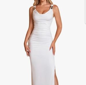 Elegant White Wedding Dress with Gold Details